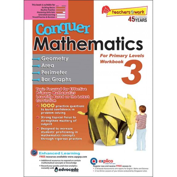 SAP_Conquer Mathematics Geometry . Area . Perimeter . Bar Graphs Workbook 3 แบบฝึกหัดคณิตศาสตร์ เรขาคณิต พื้นที่ เส้นรอบรูป และการอ่านกราฟแท่ง สำหรับชั้น ป.3